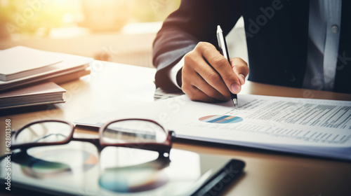 Audit, Bookkeeper or financial inspector, report Financial Planning Report in Spreadsheet, revenue Service inspector checking financial document