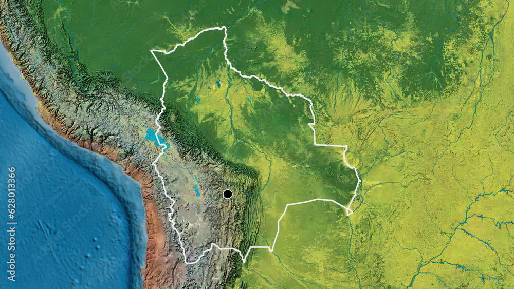 Shape of Bolivia. Outlined. Topographic.