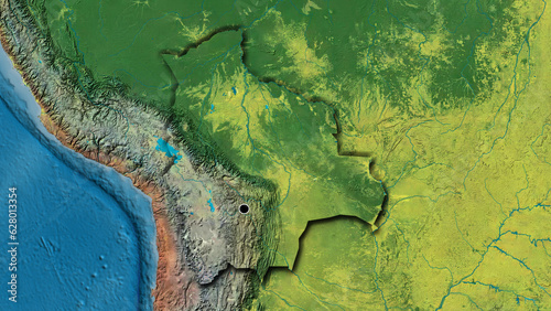 Shape of Bolivia. Bevelled. Topographic.