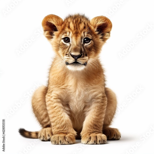 Cute lion cub, cat puppies, sitting