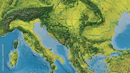 Shape of Bosnia and Herzegovina. Bevelled. Topographic.
