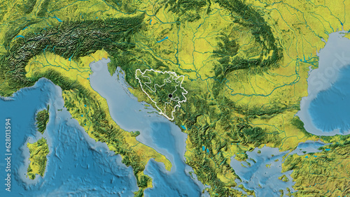 Shape of Bosnia and Herzegovina with regional borders. Topographic.