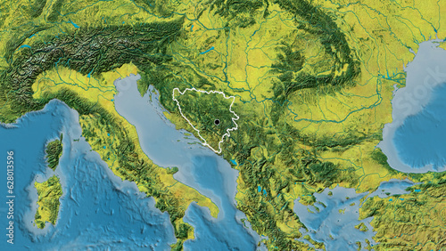 Shape of Bosnia and Herzegovina. Outlined. Topographic.
