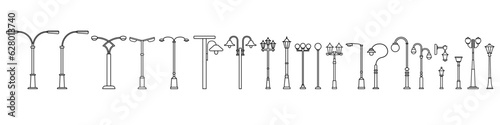 Street light vector icon set. Street lighting illustration sign collection. Flashlight symbol. lamp logo.