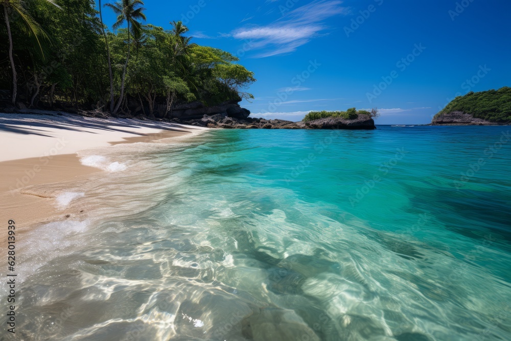 Fototapeta premium Serene Tropical Beach With Crystal Clear Water, Generative AI