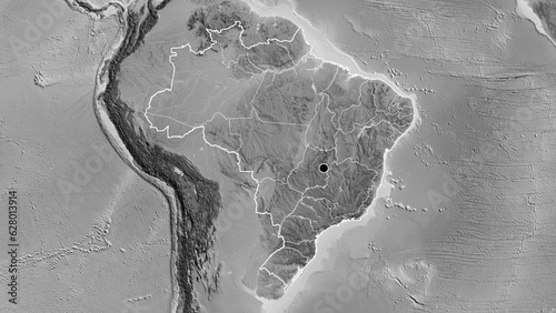 Shape of Brazil. Outlined. Grayscale.