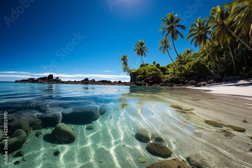 Serene Tropical Beach With Crystal Clear Water, Generative AI