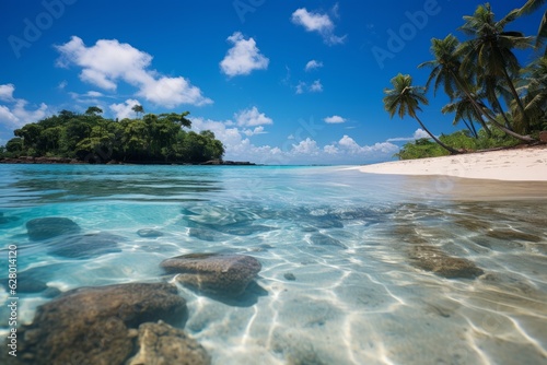 Serene Tropical Beach With Crystal Clear Water, Generative AI