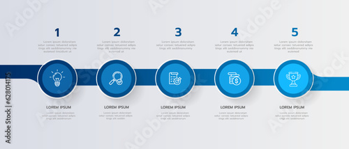 Infographic template for business. 5 Steps Modern Timeline diagram roadmap with circle topic chart, presentation vector infographic.