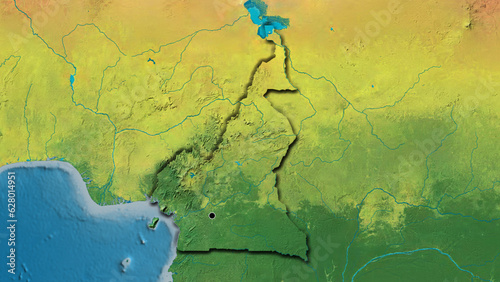 Shape of Cameroun. Bevelled. Topographic. photo