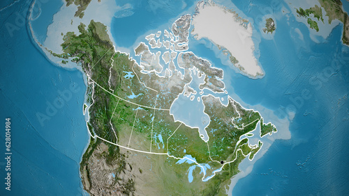 Shape of Canada with regional borders. Satellite.