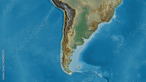 Shape of Chile. Outlined. Relief.
