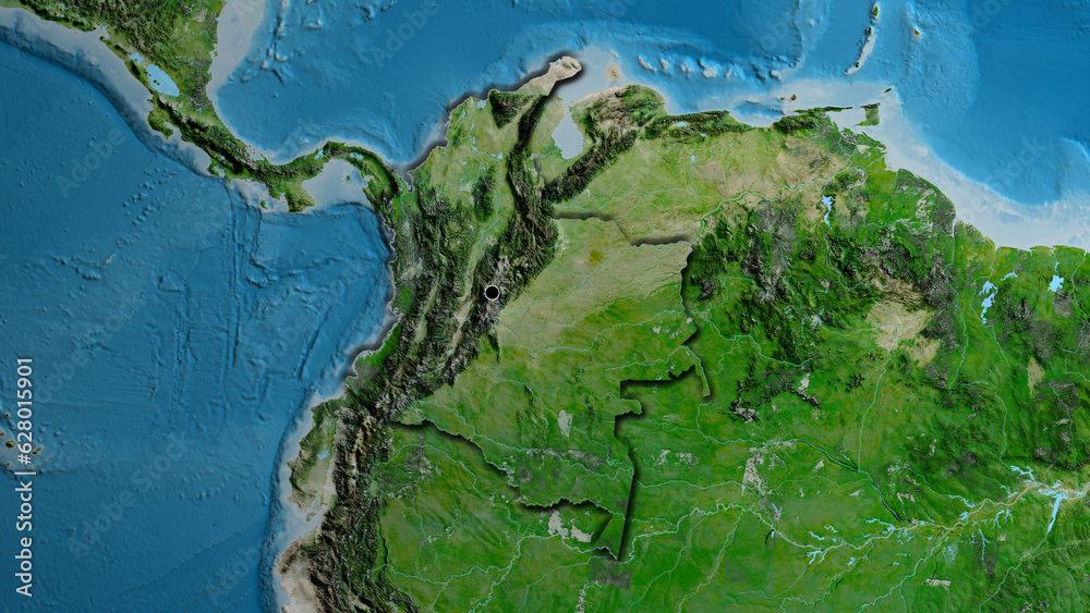 Shape of Colombia. Bevelled. Satellite.