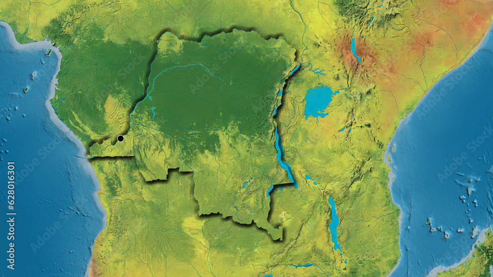 Shape of Democratic Republic of the Congo. Bevelled. Topographic.