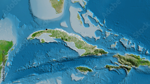 Shape of Cuba with regional borders. Satellite.