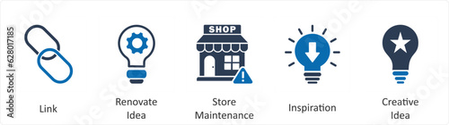 A set of 5 business icons as link, renovate idea, store maintenance
