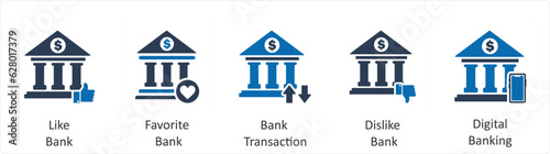 A set of 5 business icons as like bank, favorite bank, bank transaction