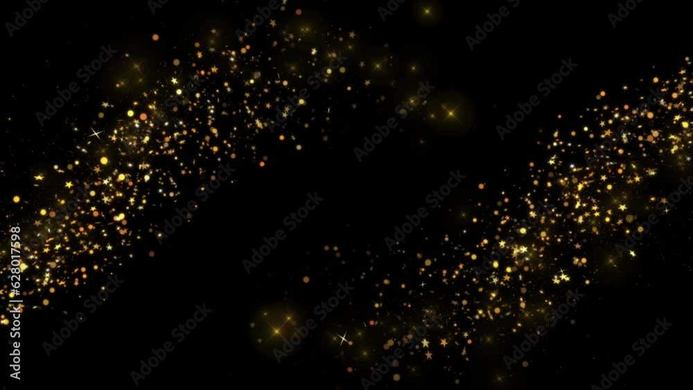4K Golden sparkles Magic light Particle Tail Line. Christmas gold glitters. 3D glowing dust trail. Explosion fireworks. Intro opener. Bokeh. Birthday, Anniversary, new year, event, Christmas, Festival