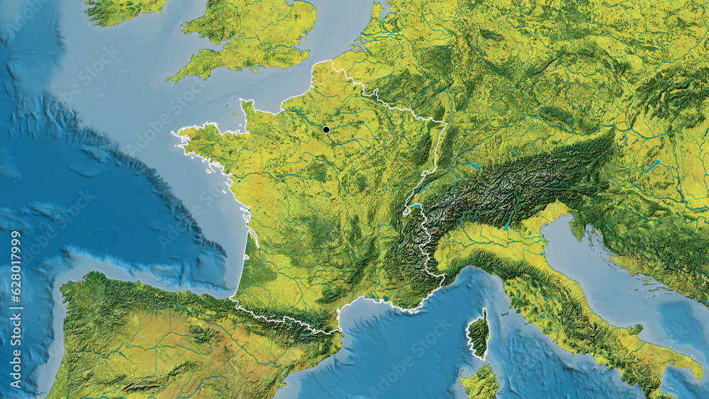 Shape of France. Outlined. Topographic.