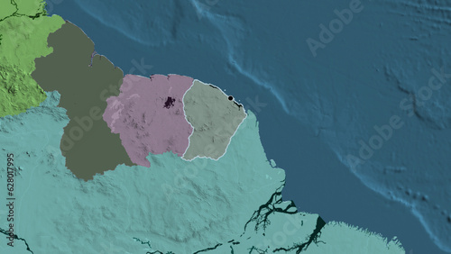 Shape of French Guiana. Outlined. Administrative.