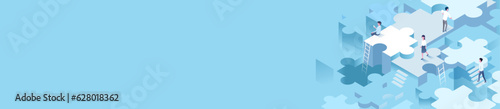 vector people and puzzle isometric background illsutration
