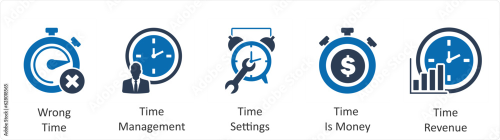 Obraz premium A set of 5 business icons as wrong time, time management, time settings