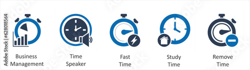 A set of 5 business icons as business management, time speaker, fast time