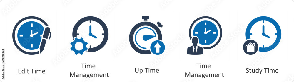 A set of 5 business icons as edit time, time management, up time