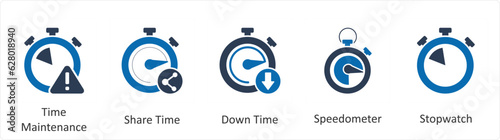 A set of 5 business icons as time maintenance, share time, down time