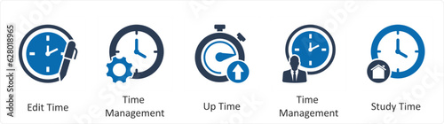 A set of 5 business icons as edit time, time management, up time