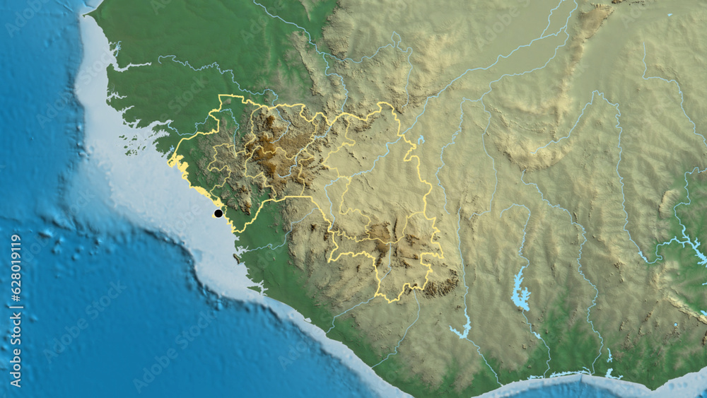Fototapeta premium Shape of Guinea with regional borders. Relief.