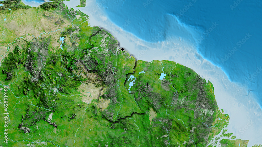 Shape of Guyana. Bevelled. Satellite.