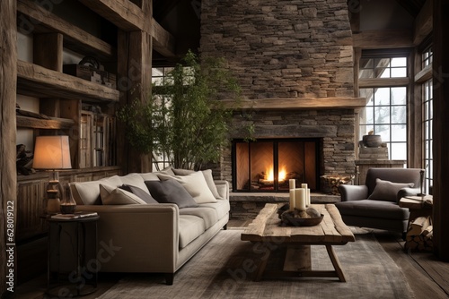 Cozy And Rustic Living Room, Generative AI © Starlight