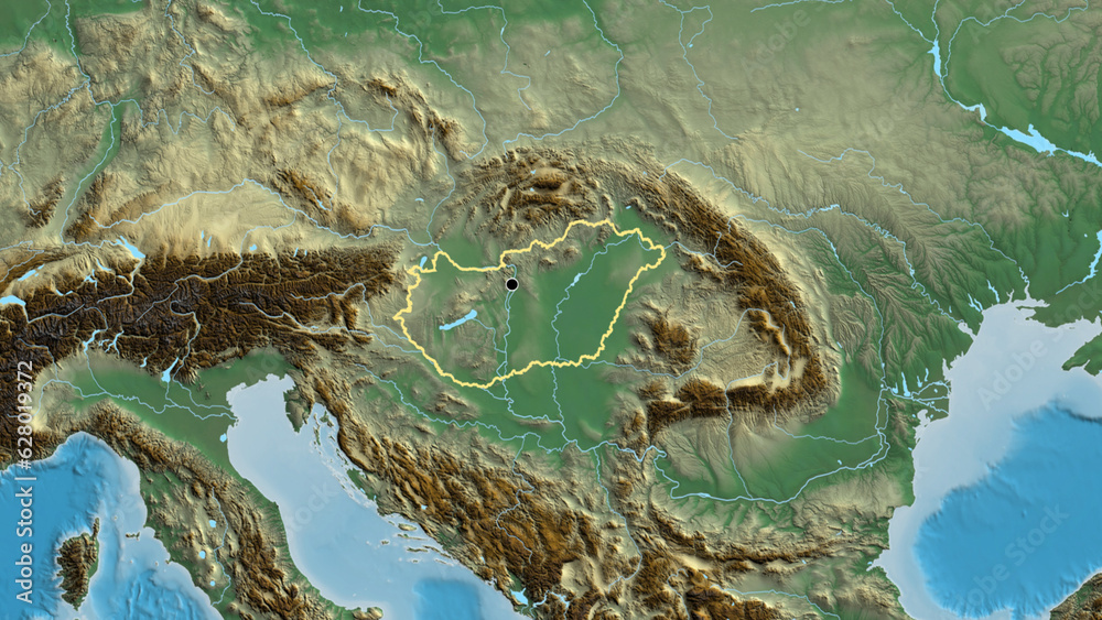 Shape of Hungary. Outlined. Relief.