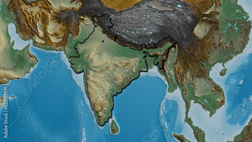 Shape of India. Bevelled. Relief map