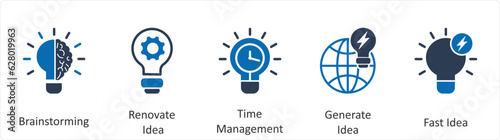 A set of 5 business icons as brainstorming, renovate idea, time management