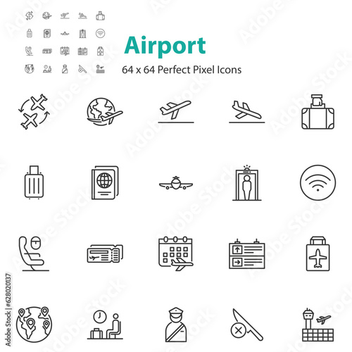 set of airport icons, flight, plane