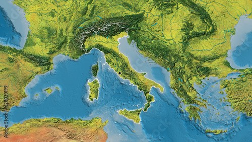 Shape of Italy. Outlined. Topographic.