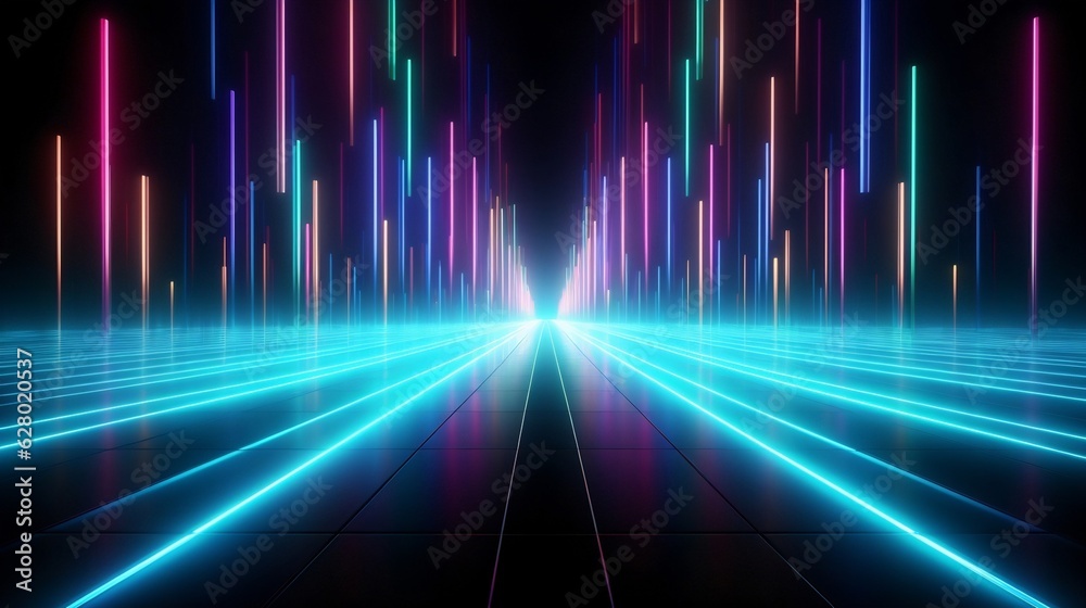 Generative AI : Abstract Neon Cyan and Electric Green light motion background