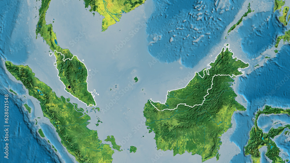 Shape of Malaysia. Outlined. Topographic.