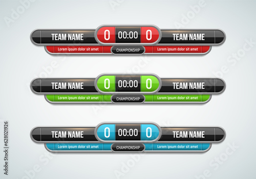 Sport scoreboard with time and result display. Vector template for your design.
