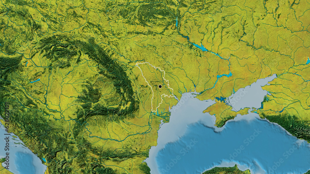 Shape of Moldova. Outlined. Topographic.