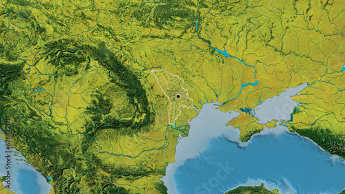 Shape of Moldova with regional borders. Topographic.