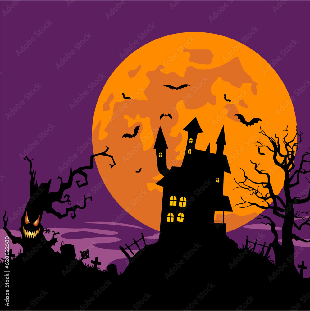 halloween background with pumpkin house castle