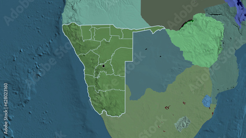 Shape of Namibia with regional borders. Administrative.