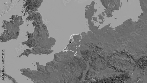 Shape of Netherlands. Outlined. Bilevel.