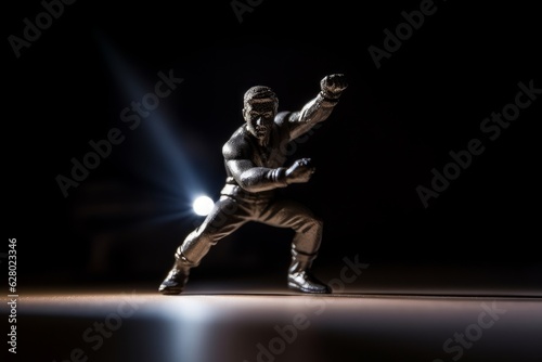 Illustration of a man in a black shirt striking a powerful karate pose with precision and focus, created with Generative AI technology