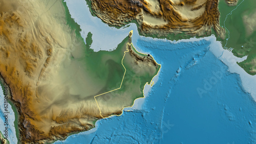 Shape of Oman. Outlined. Relief.