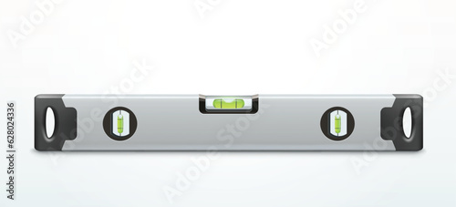 grey steel spirit level tool on white