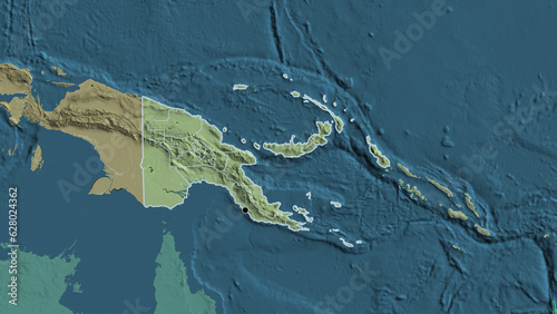 Shape of Papua New Guinea with regional borders. Administrative.